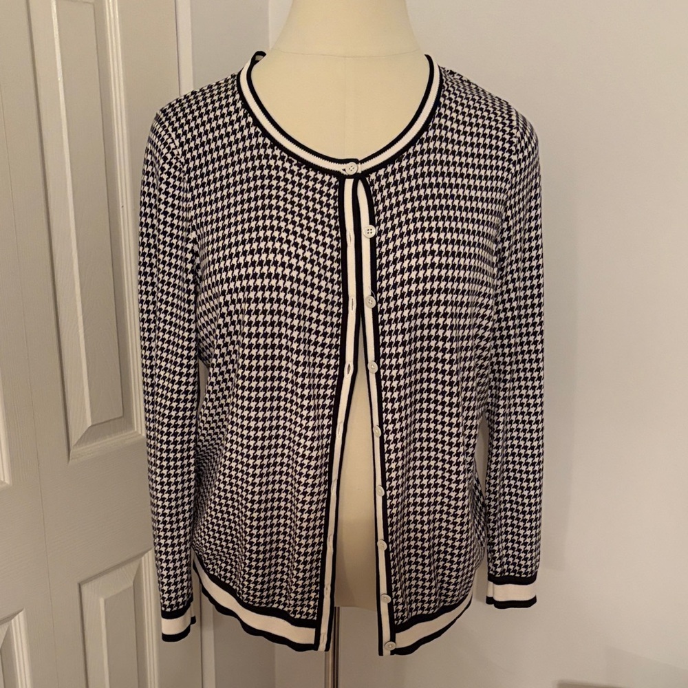 Talbots Black and White Houndstooth Cardigan